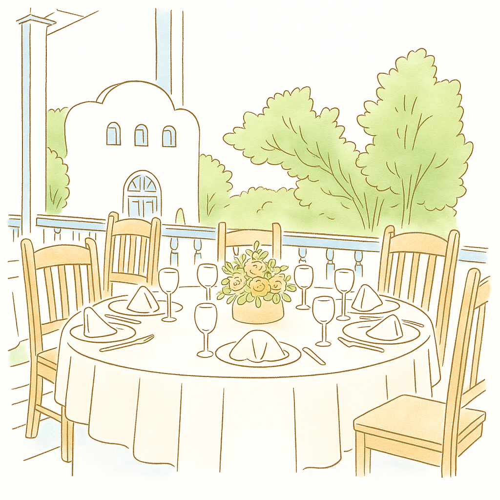 Balcony setup with church view